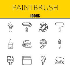 paintbrush vector line icons set. brush, paint roller and palette Icons. Thin line design. Modern outline graphic elements, simple stroke symbols stock illustration