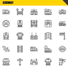 subway vector line icons set. train, tickets office and train Icons. Thin line design. Modern outline graphic elements, simple stroke symbols stock illustration