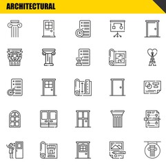 architectural vector line icons set. column, door and planning Icons. Thin line design. Modern outline graphic elements, simple stroke symbols stock illustration