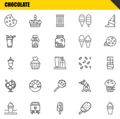 chocolate vector line icons set. cookie, ice cream and ice cream Icons. Thin line design. Modern outline graphic elements, simple stroke symbols stock illustration
