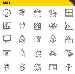 gray vector line icons set. ball, placeholder and display Icons. Thin line design. Modern outline graphic elements, simple stroke symbols stock illustration