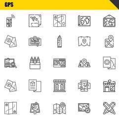 gps vector line icons set. navigation, map and map Icons. Thin line design. Modern outline graphic elements, simple stroke symbols stock illustration