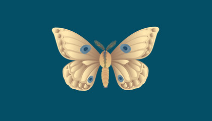 Surreal moth isolated in background. vector illustration of butterfly. Concept artwork of dream and imagination