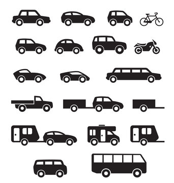 various civilian vehicle simple silhouette set