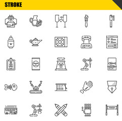 stroke vector line icons set. industrial robot, bus and pet Icons. Thin line design. Modern outline graphic elements, simple stroke symbols stock illustration