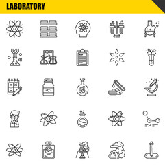 laboratory vector line icons set. atom, atomic and trial Icons. Thin line design. Modern outline graphic elements, simple stroke symbols stock illustration