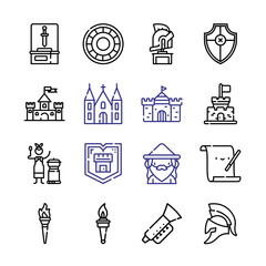 medieval Icon Set with line icons. Modern Thin Line Style. Suitable for Web and Mobile Icon. Vector illustration EPS 10.