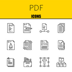 pdf vector line icons set. file, file and file Icons. Thin line design. Modern outline graphic elements, simple stroke symbols stock illustration