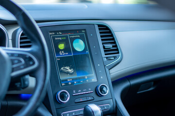 Obraz na płótnie Canvas Cluj-Napoca, Cluj-Romania-02.02.2022- Renault Talisman portrait navigation unit. Tesla look a like lcd display. GPS Navigation Head Unit
