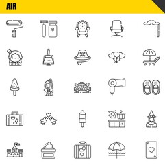 air vector line icons set. paint roller, castle and popsicle Icons. Thin line design. Modern outline graphic elements, simple stroke symbols stock illustration