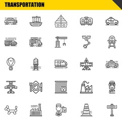 transportation vector line icons set. car, balloon modelling and hot air balloon Icons. Thin line design. Modern outline graphic elements, simple stroke symbols stock illustration