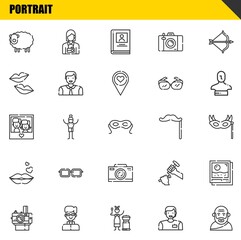 Fototapeta premium portrait vector line icons set. sheep, photo camera and photo Icons. Thin line design. Modern outline graphic elements, simple stroke symbols stock illustration