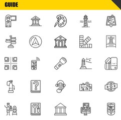 guide vector line icons set. guide, fire extinguisher and crossroads Icons. Thin line design. Modern outline graphic elements, simple stroke symbols stock illustration