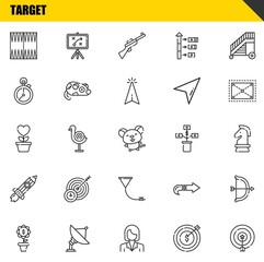 target vector line icons set. backgammon, growth and growth Icons. Thin line design. Modern outline graphic elements, simple stroke symbols stock illustration