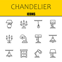 chandelier vector line icons set. lamp, candelabra and lamp Icons. Thin line design. Modern outline graphic elements, simple stroke symbols stock illustration