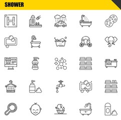 shower vector line icons set. hotel, rattle and real estate Icons. Thin line design. Modern outline graphic elements, simple stroke symbols stock illustration