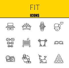 fit vector line icons set. sunglasses, crown and smartwatch Icons. Thin line design. Modern outline graphic elements, simple stroke symbols stock illustration