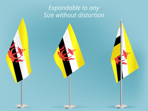 Flag of Brunei with silver pole.Set of Brunei's national flag