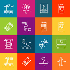 Modern thin line icons set of palm elements. Premium quality outline symbol collection. Simple mono linear pictogram pack. Stroke vector logo concept for web graphics