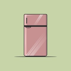 Vector and illustration of a light coral double door refrigerator on a colored background.