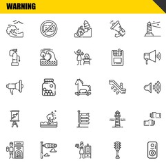 warning vector line icons set. tsunami, fire and megaphone Icons. Thin line design. Modern outline graphic elements, simple stroke symbols stock illustration