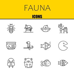 fauna vector line icons set. ant, chameleon and chick Icons. Thin line design. Modern outline graphic elements, simple stroke symbols stock illustration