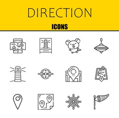direction vector line icons set. mobile map, lighthouse and mouse Icons. Thin line design. Modern outline graphic elements, simple stroke symbols stock illustration