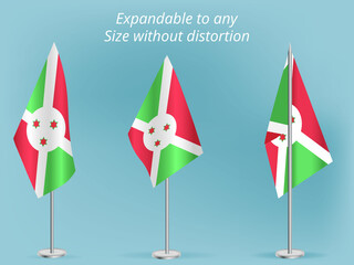 Flag of Burundi with silver pole.Set of Burundi's national flag