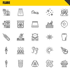 flare vector line icons set. campfire, torch and asteroid Icons. Thin line design. Modern outline graphic elements, simple stroke symbols stock illustration