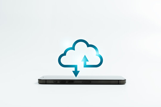 Cloud computing storage network Concept, Smartphone with cloud storage icon. Technology wireless cloud technology. security networking data.