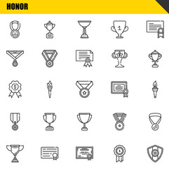 honor vector line icons set. medal, trophy and medal Icons. Thin line design. Modern outline graphic elements, simple stroke symbols stock illustration