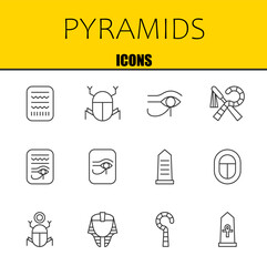 pyramids vector line icons set. egypt, egypt and egypt Icons. Thin line design. Modern outline graphic elements, simple stroke symbols stock illustration