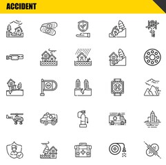 accident vector line icons set. earthquake, insurance and landslide Icons. Thin line design. Modern outline graphic elements, simple stroke symbols stock illustration