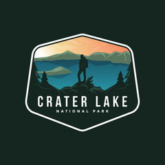 Logo illustrations of Crater National Park emblem on dark background.