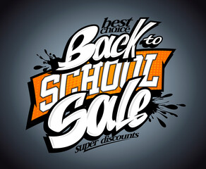Back to school sale, vector lettering web banner