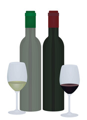 Blank wine bottle with glass. vector illustration