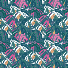 Summer Floral Vector Seamless Pattern with Tropic Palm Leaves. Hawaiian Vintage Print. Trendy Tropical Nature Background.