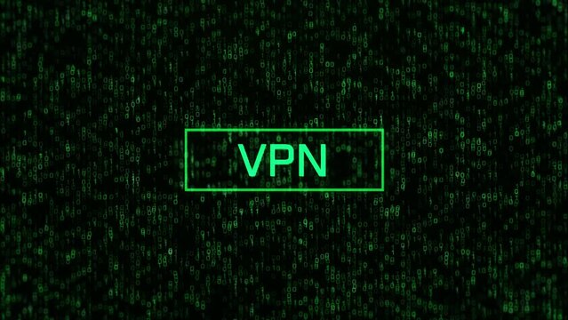 VPN Concept Over Computer Binary Background. VPN Conceptual Text Over Binary Code and Matrix Background