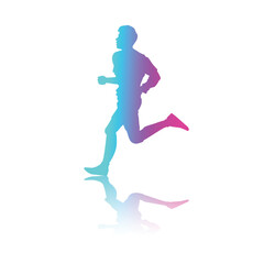 Vector Neon Colors Gradient Silhouette Runner Man Isolated on White Background. Sport Concept Silhouette Illustration. Running Man in Race. Creative energy concept human runner icon.