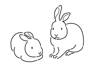Obraz premium シンプルな線画の2匹のうさぎ 卯年