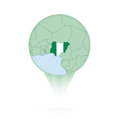 Nigeria map, stylish location icon with Nigeria map and flag.