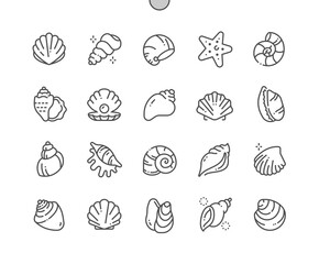 Seashell. Sea star, mollusk and pearl. Sea nature. Pixel Perfect Vector Thin Line Icons. Simple Minimal Pictogram