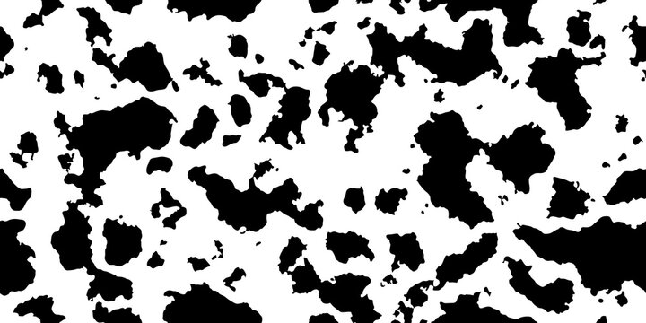 Black-white cowhide as a seamless texture. Spotted vector background. Animal print with abstract dots. Panda, dalmatian or appaloosa horse skin pattern.