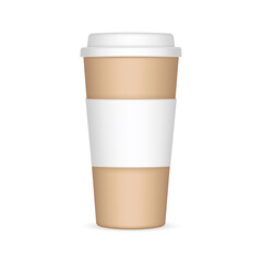 Cardboard Tall Coffee Cup With Sleeve, Isolated on White Background. Vector Illustration