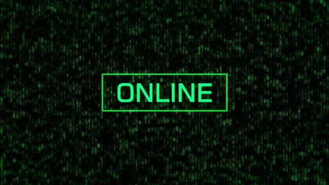 ONLINE Concept Over Computer Binary Background. ONLINE Text Over Binary Code and Matrix Background
