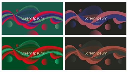 Abstract futuristic and fluid motion design background wallpaper collection set. Template for social media banner with wavy lines, circles, and shapes. Vector illustration.