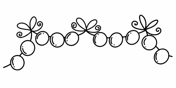Hand drawn holiday garland in Doodle style. Cute birthday decoration of flags. Isolated vector illustration on white background.