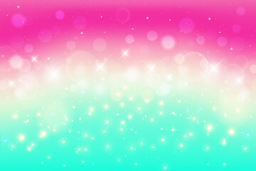 Pink turquoise gradient background for wallpaper design. Cool fluid background. Sunrise sky with stars and sparkles. Vector.