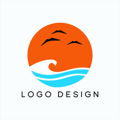 Obraz premium Abstract design of sun and ocean waves icon. Vector illustration