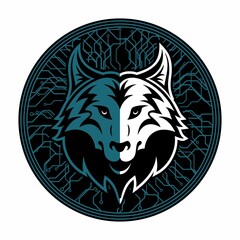 Vector wolf head image in the circle, wolf head logo design concept.